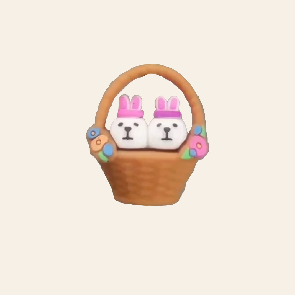 Wholesale 10pcs Cute and Adorable Little Rabbit in A Basket Silicone DIY Beads